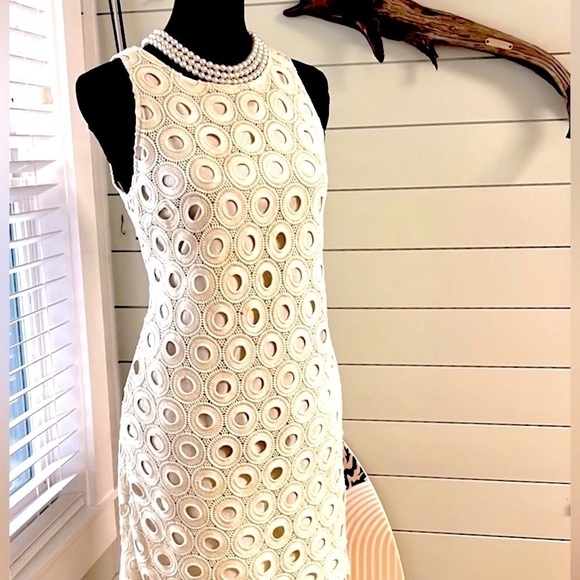 Rebecca Moses,Ivory Cotton,Circle Eyelet  Dress,Pockets,Lined,Classic,EUC Size S - Picture 8 of 14